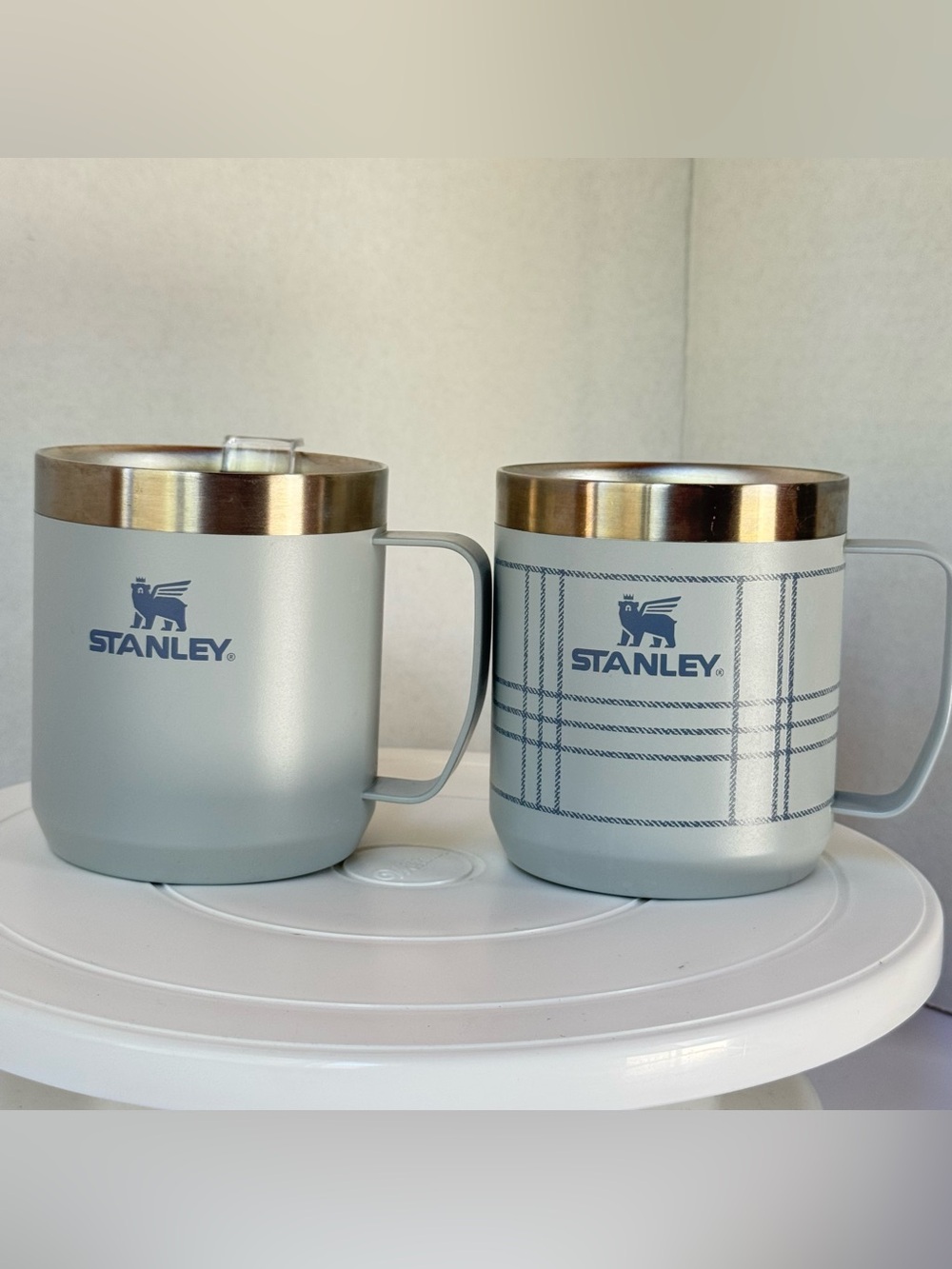 Stanley Light Blue Insulated Steel Mugs with Gold Rim - Set of 2